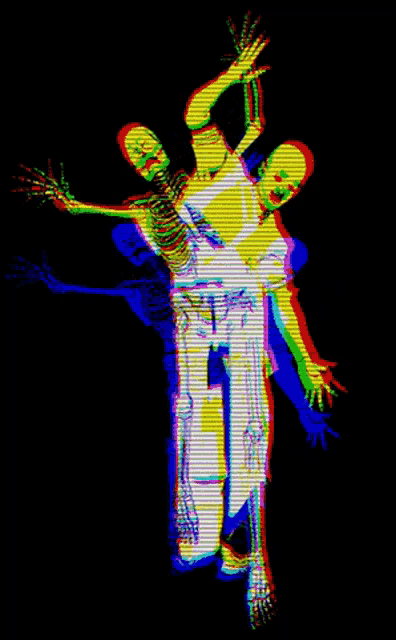 a colorful image of a person with a skeleton on their back