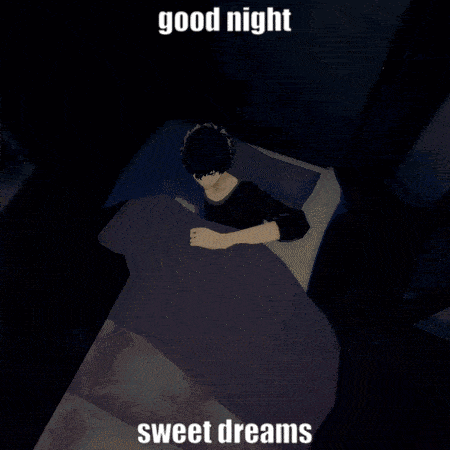 a cartoon of a man with his eyes closed and the words good night sweet dreams above him