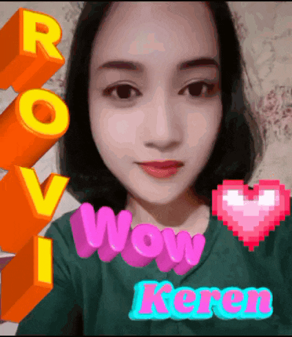 a woman with a heart and the words wow keren on her face
