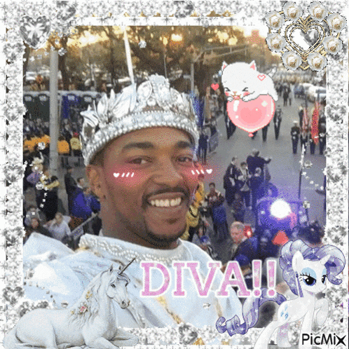 a picture of a man wearing a crown with the word diva written on the bottom