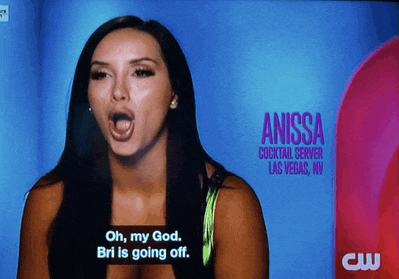 a tv screen shows a woman named anissa who is a cocktail server in las vegas nv