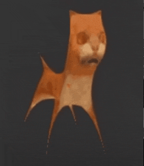 a cartoon drawing of an orange cat with a very strange face