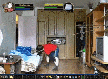 a video game is being played in a living room with a character named kepleomax