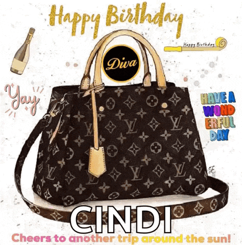 a birthday card with a louis vuitton purse on it .