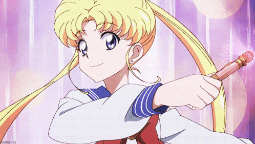 a girl with a ponytail is holding a wand with the hashtag #animepig visible in the corner