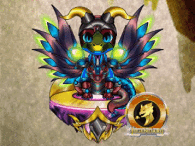 a drawing of a dragon with wings and horns