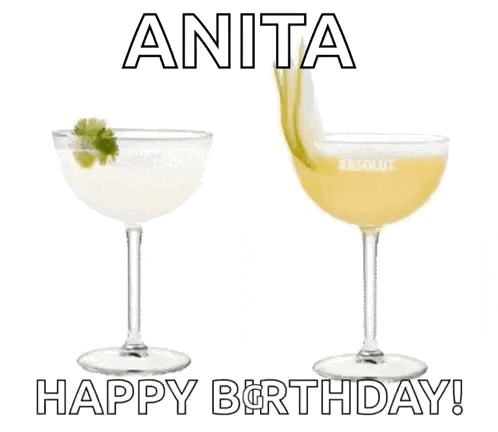 a birthday card with two martini glasses and the name anita on it