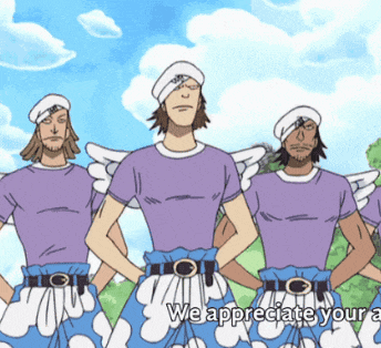 a cartoon of three men standing next to each other with the words we appreciate your a