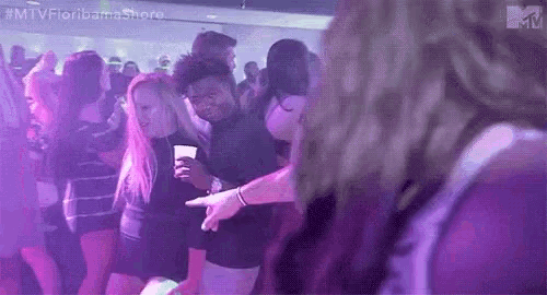 a group of people are dancing in a club .