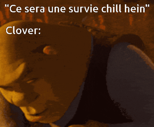shrek says " ce sera une survie chill hein " in front of a picture of shrek