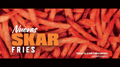 a bunch of french fries with the words nuevas skar fries above them