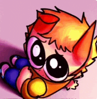 a cartoon of a baby with big eyes laying on the floor