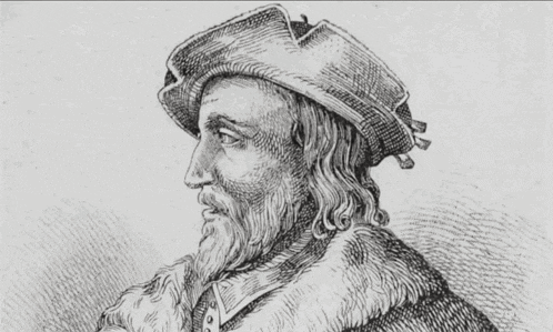 a drawing of a man with a beard wearing a hat
