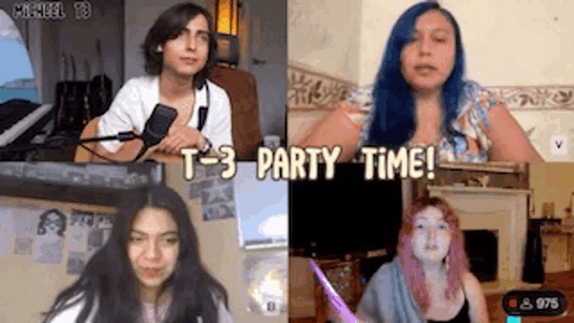a group of young women are having a video call with each other .