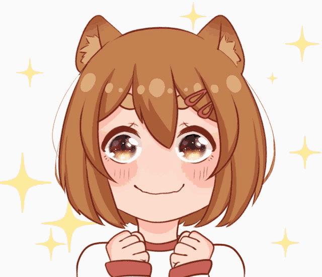a drawing of a girl with a cat ear smiling