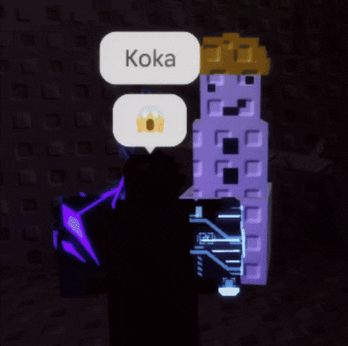 a screenshot of a video game with a purple character and a speech bubble that says koka