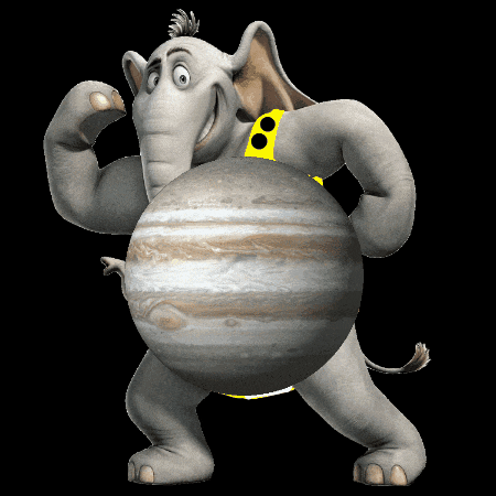 a cartoon elephant is holding a large planet