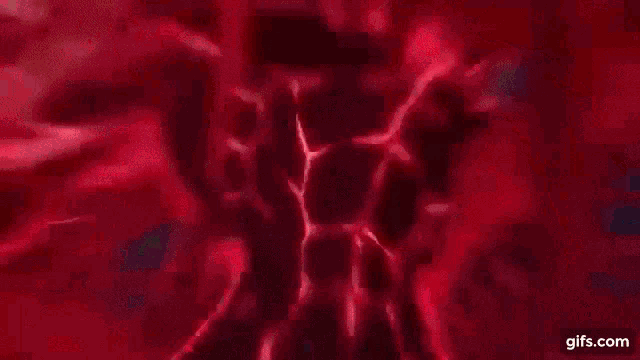 a close up of a red lightning bolt on a black background .