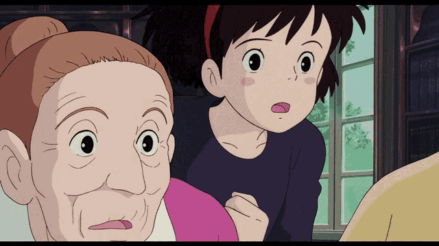 a cartoon of an older woman and a younger girl