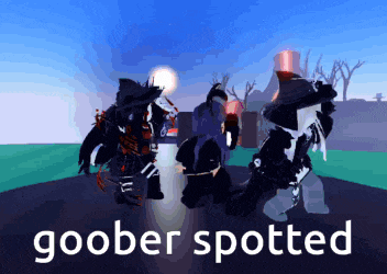 a group of cartoon characters are standing next to each other and the words goober spotted are on the bottom