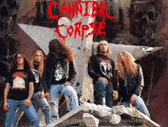 a group of men are posing for a cannibal corpse picture