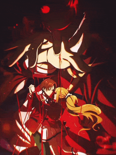 a man and a girl are tied up with red string