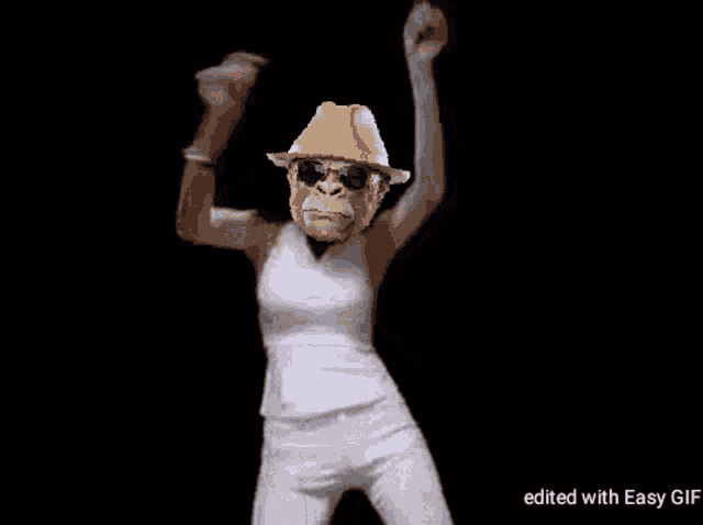 a woman with a monkey face on her face is dancing