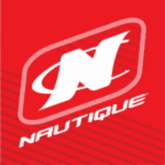 a red and white logo for nautique with a white letter n