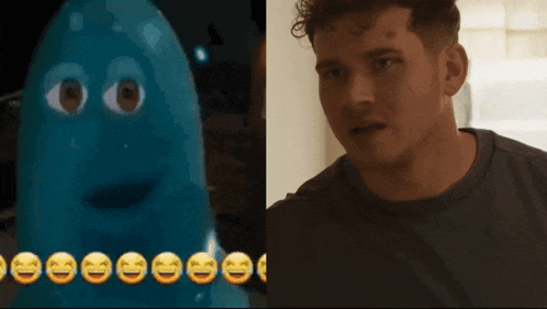 a picture of a cartoon character and a picture of a man with smiley faces