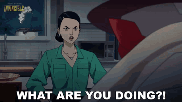 a cartoon shows a woman asking what are you doing