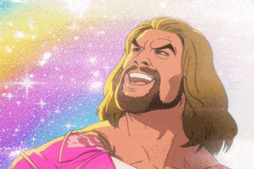 a cartoon drawing of a man with a beard and long blonde hair