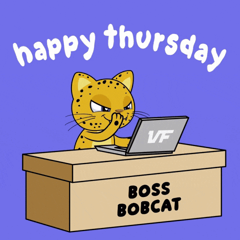 a cartoon of a cat sitting at a desk with papers and a laptop that says boss bobcat