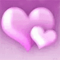 two pink hearts are sitting on top of each other on a purple background .
