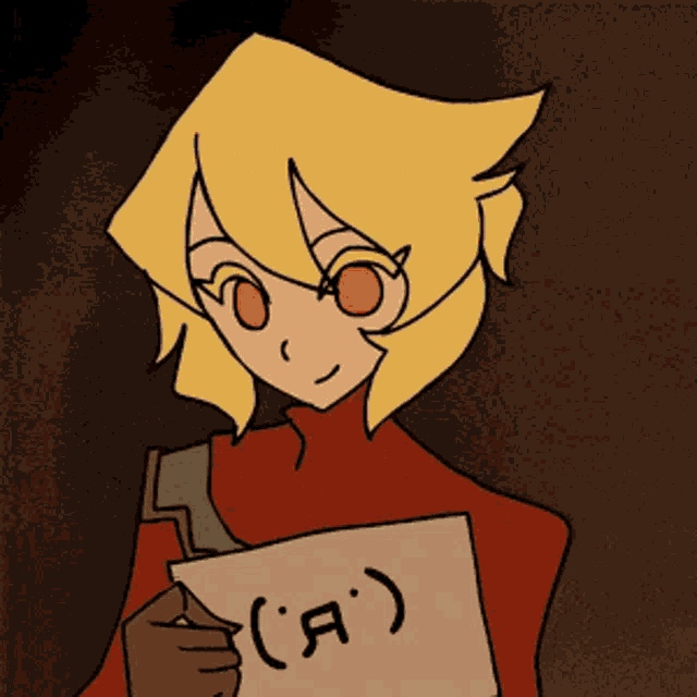 a cartoon of a girl holding a piece of paper that says ( a )