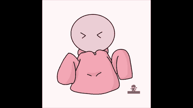 a cartoon drawing of a pink rabbit laying upside down with its mouth open