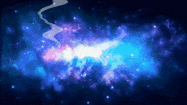 a purple and blue galaxy with a white smoke trail