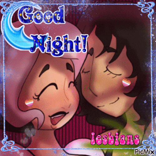 a picture of two women with the words good night lesbians