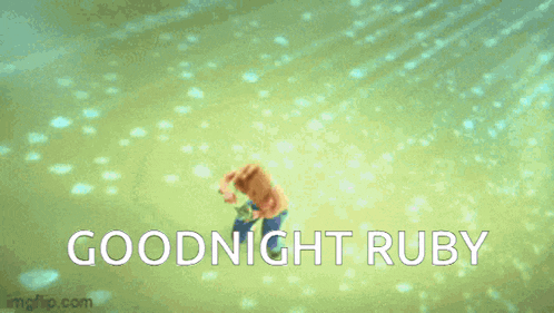 a little girl in a bikini is swimming in the water and holding a turtle and the words `` goodnight ruby '' .