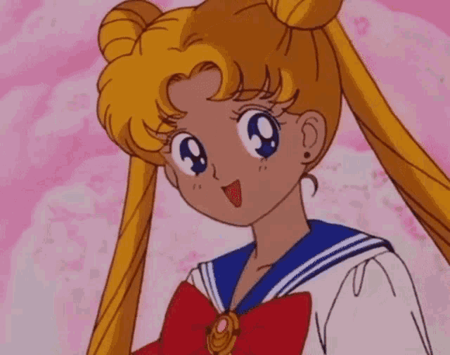 sailor moon from the anime sailor moon is wearing a sailor suit and a red bow .