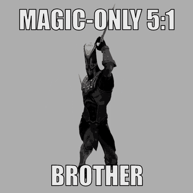 a picture of a knight holding a sword with the words magic only 5 : 1 brother