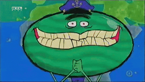 a cartoon character is wearing a captain 's hat and has his mouth open