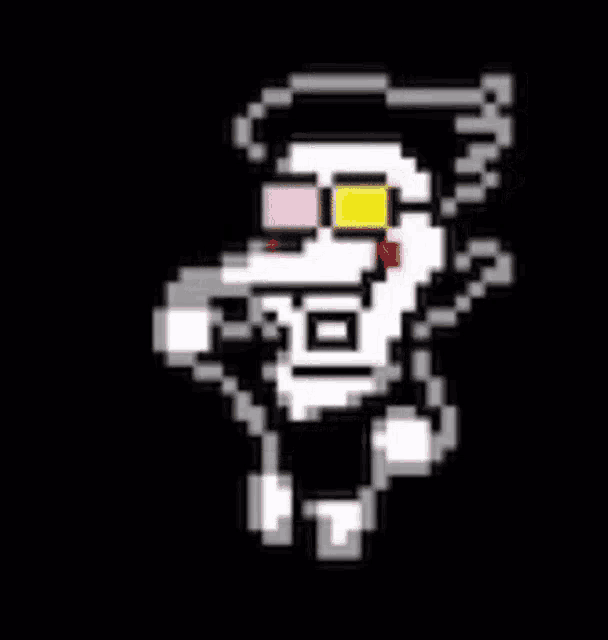 a pixel art of a cartoon character with glasses and a gun .