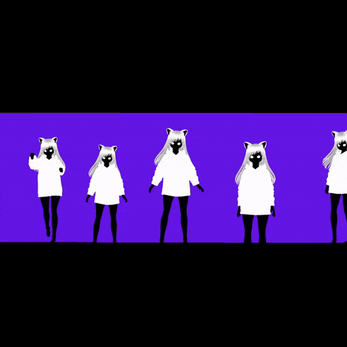 a group of silhouettes of women with cat ears are dancing