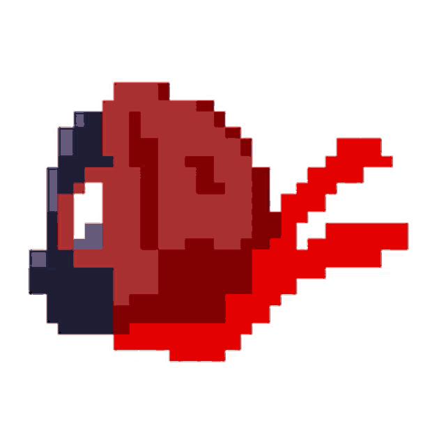 a pixel art of a red and black object with a red ribbon