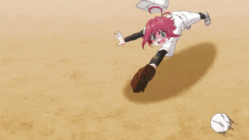 a baseball player with pink hair and a glove is surrounded by lightning