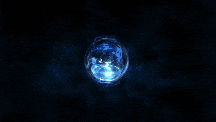 a blue sphere with a white center is glowing in the dark