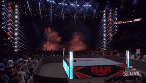 a wrestling ring with the word raw on the side
