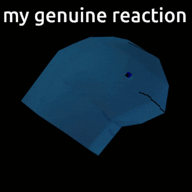 a picture of a blue object with the words my genuine reaction below it