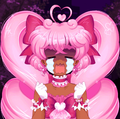 a drawing of a girl with pink hair and a heart on her head