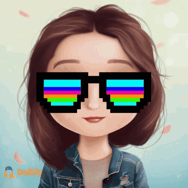 a drawing of a girl wearing sunglasses with the word dollify on the bottom right